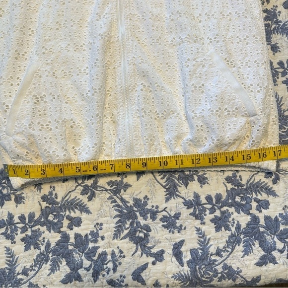 Tory Burch Jacket Zip Up Hoodie White Eyelet Elastic Waist Sheer Sleeves Size M - Picture 10 of 13